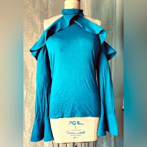 Vintage I.N.C. Bright blue ruffle blouse